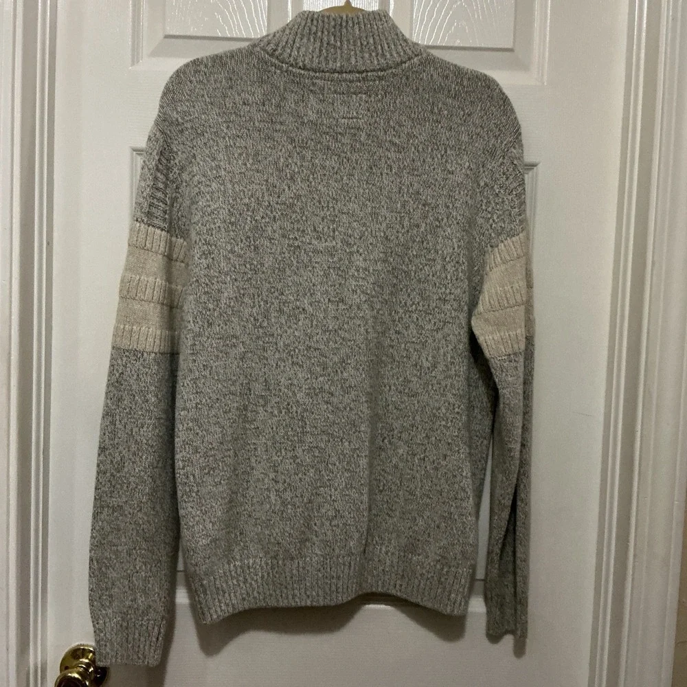 BKE Buckle Sweater‎ Men LARGE 1/4 Zip Lt Gray/Cream Textured Knit Pullover Heavy